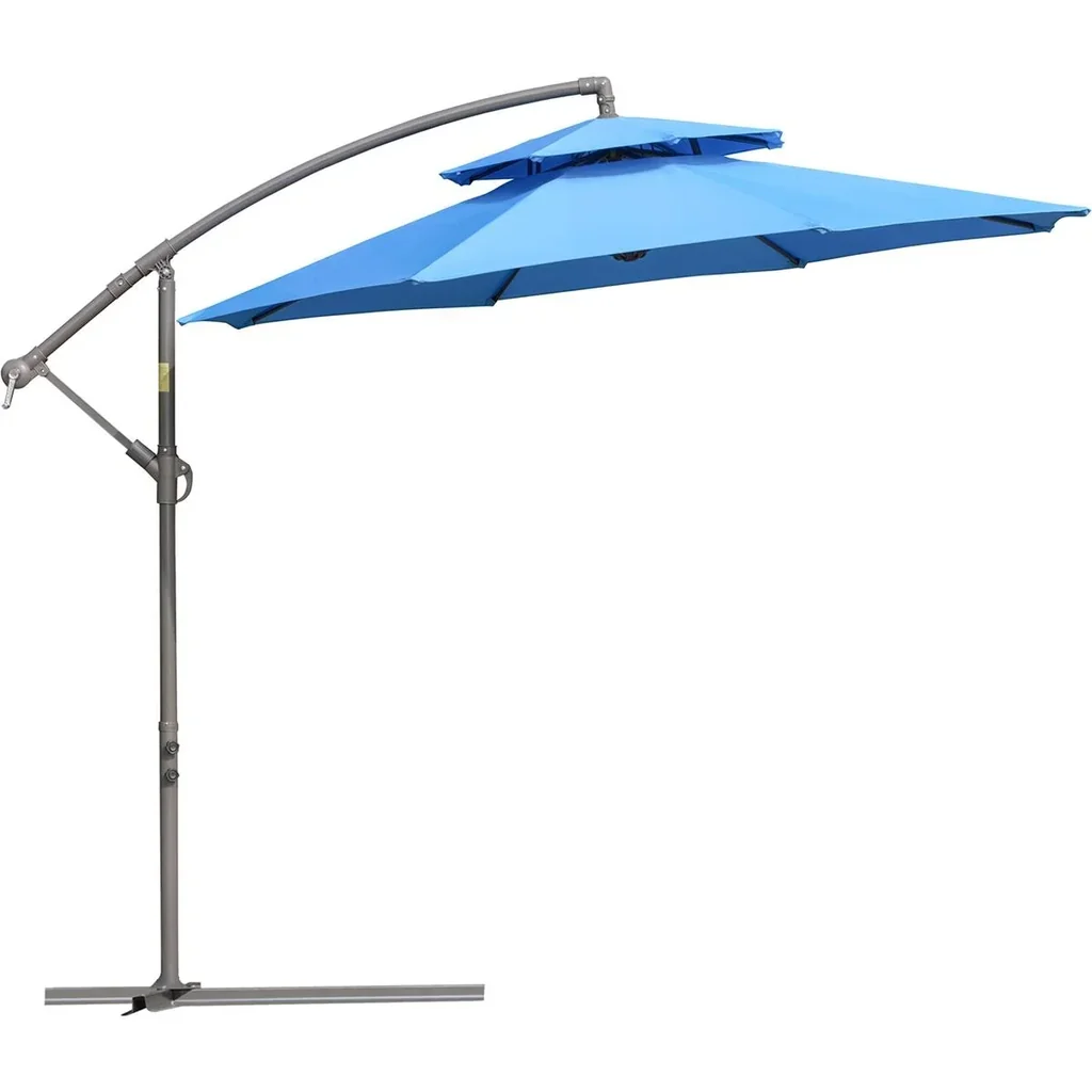 Sonnenschirm Ø2,67 x 2,7 m Pendelsonnenschirm mit Doppeldach Kreuzfuß Stahl Outdoor Polyester Blau