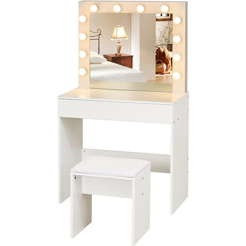 Frisierkommode mit Hocker und LED-Beleuchtung