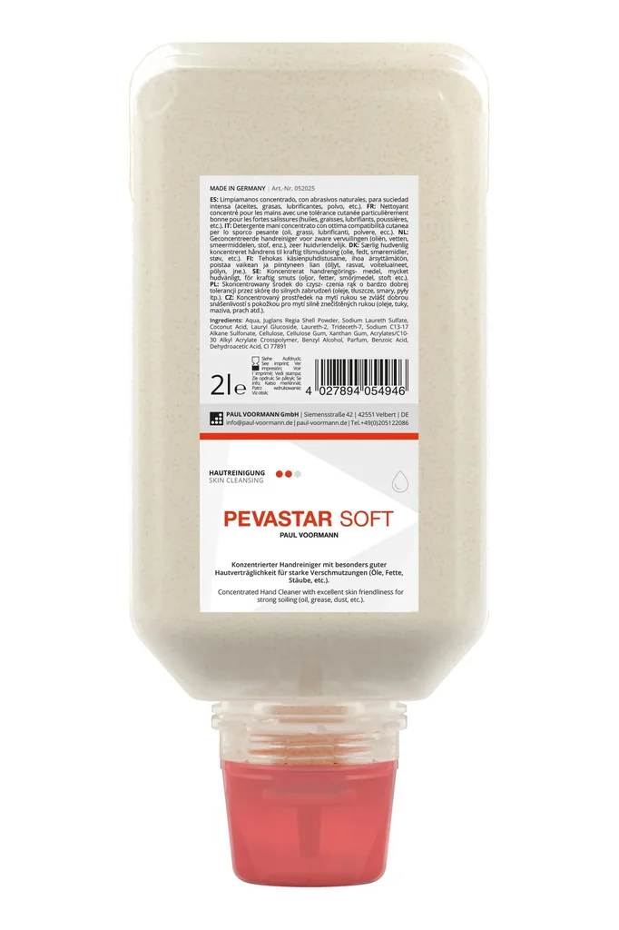 Handreiniger Pevastar SOFT, 2 l Softflasche mit natürlichen Reibemitteln aus Walnussschalenmehl