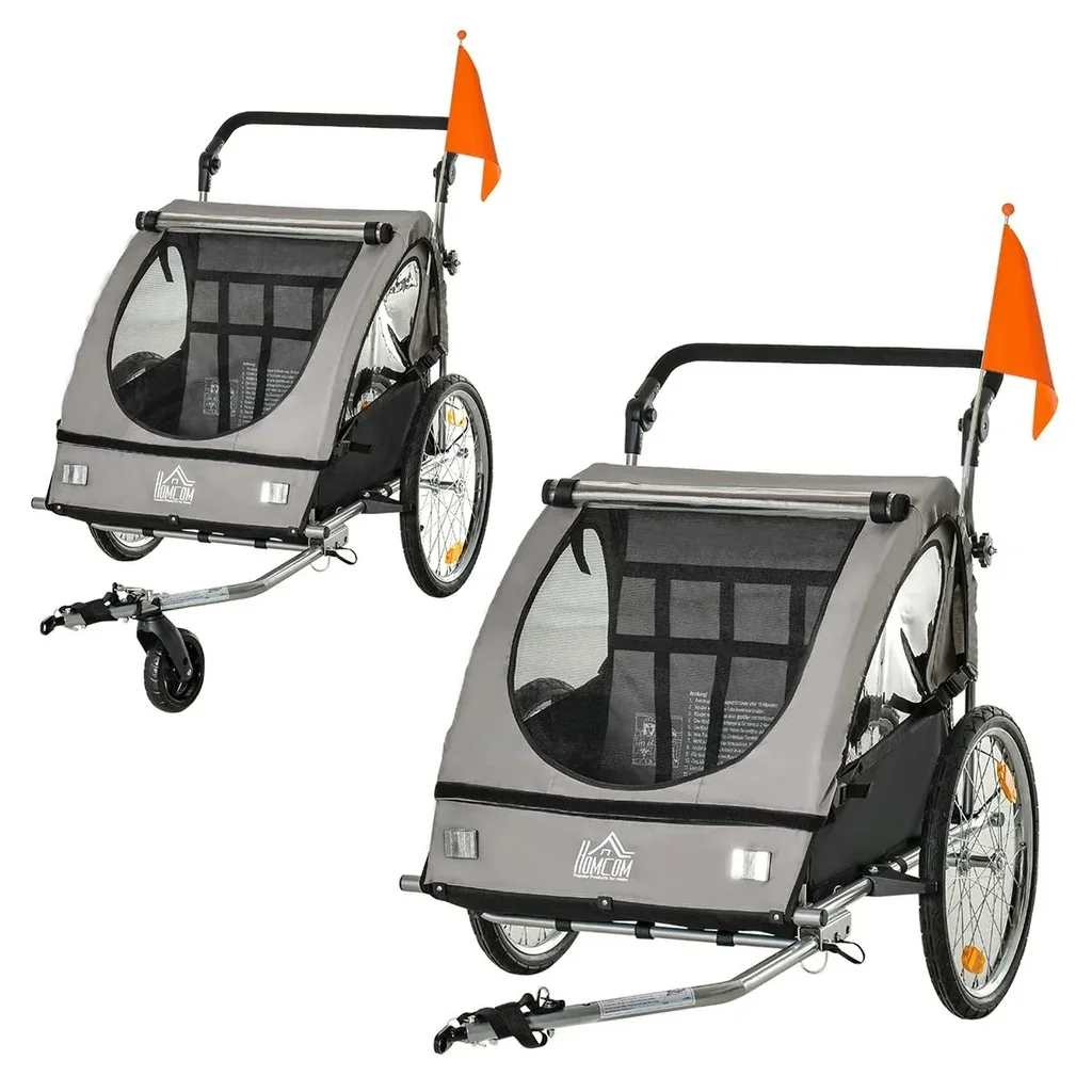 2 in 1 Kinderanhänger Fahrradanhänger Kinderwagen mit Aufbewahrungstasche zweilagige Stahlrohrverschachtelung Metall Oxf