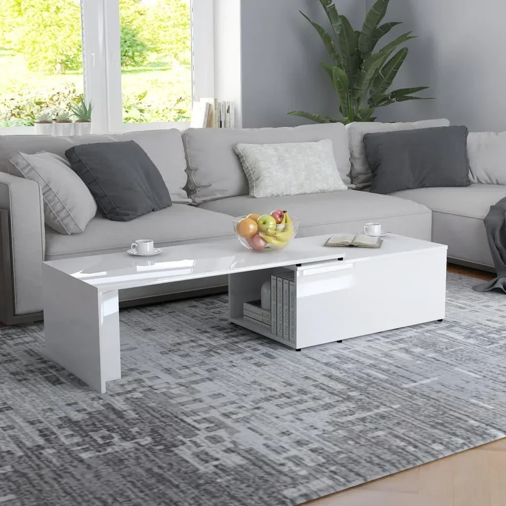Couchtisch 150x50x35 cm Spanplatte hochglänzend weiß