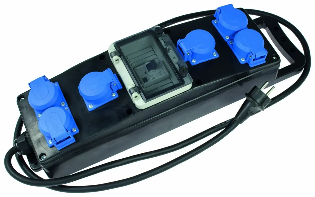 Vollgummi-Steckdosenleiste S1+ H07RN-F 3G2,5, 2m, 230V, 6 Schutzkontaktsteckdosen 230V, 16A, mit Absicherung
