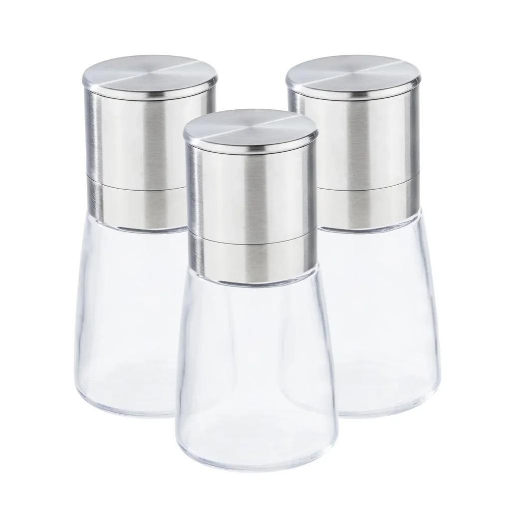Gewürzmühlen, Edelstahl/ Glas, 3er-Set