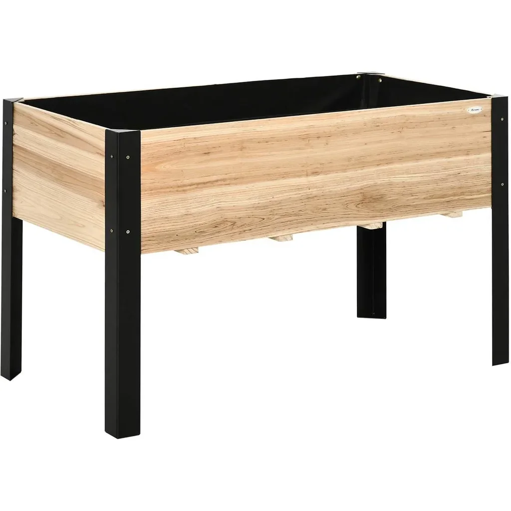 Hochbeet Pflanzkasten Blumenkasten Blumentopf Kräuterbeet mit Vliesstoff Massivholz Stahl Natur+Schwarz 120 x 60 x 74 cm