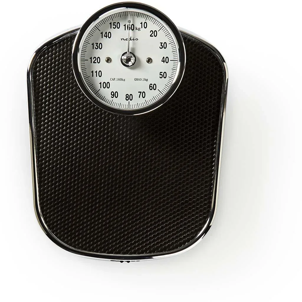 Nedis Personenwaage - Analog - Schwarz - Gummi - Rutschfeste Wägeplattform - Maximale Gewichtskapazität 160 kg