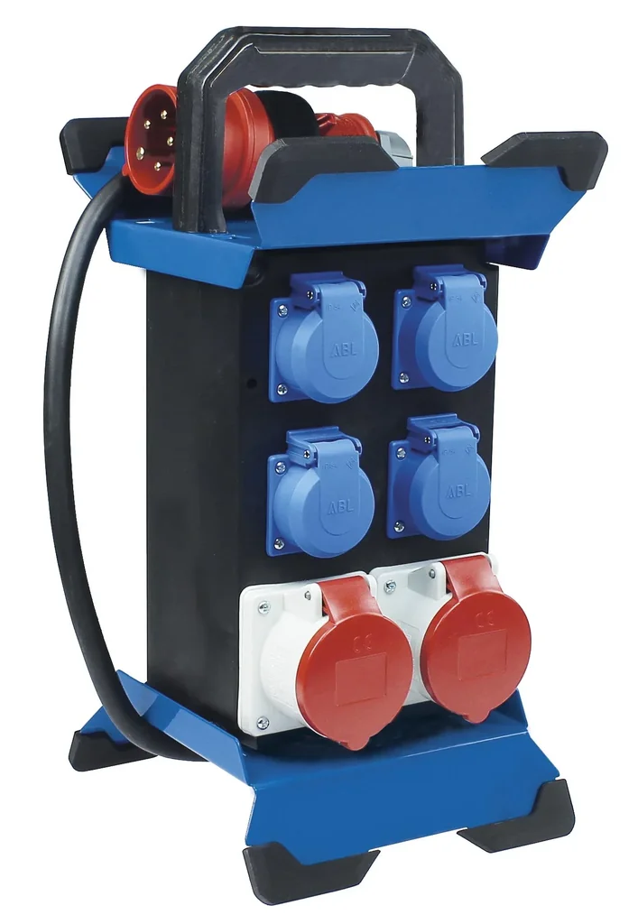 Stromverteiler STECKY 11+ 4x Schutzkontakt, 2x CEE400/16A, Abischerung FI40A, 2,5mH07RN-F 5G2,5, belastbar bis 16A