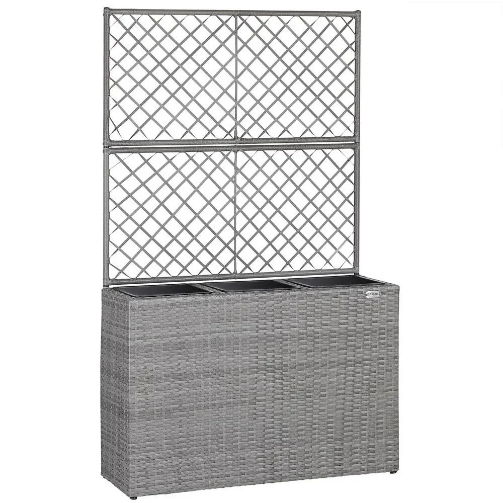 Polyrattan Pflanzgefäß mit Spalier grau