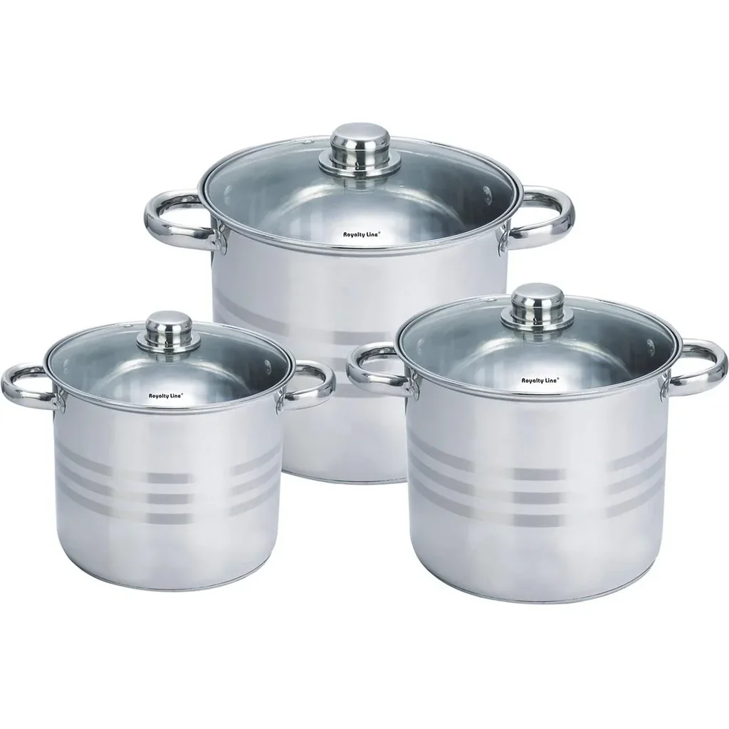 Töpfe und Pfannen 6 Stück - mit Glasdeckeln - 5.3L, 6.8L und 8.8L - rostfreier Stahl