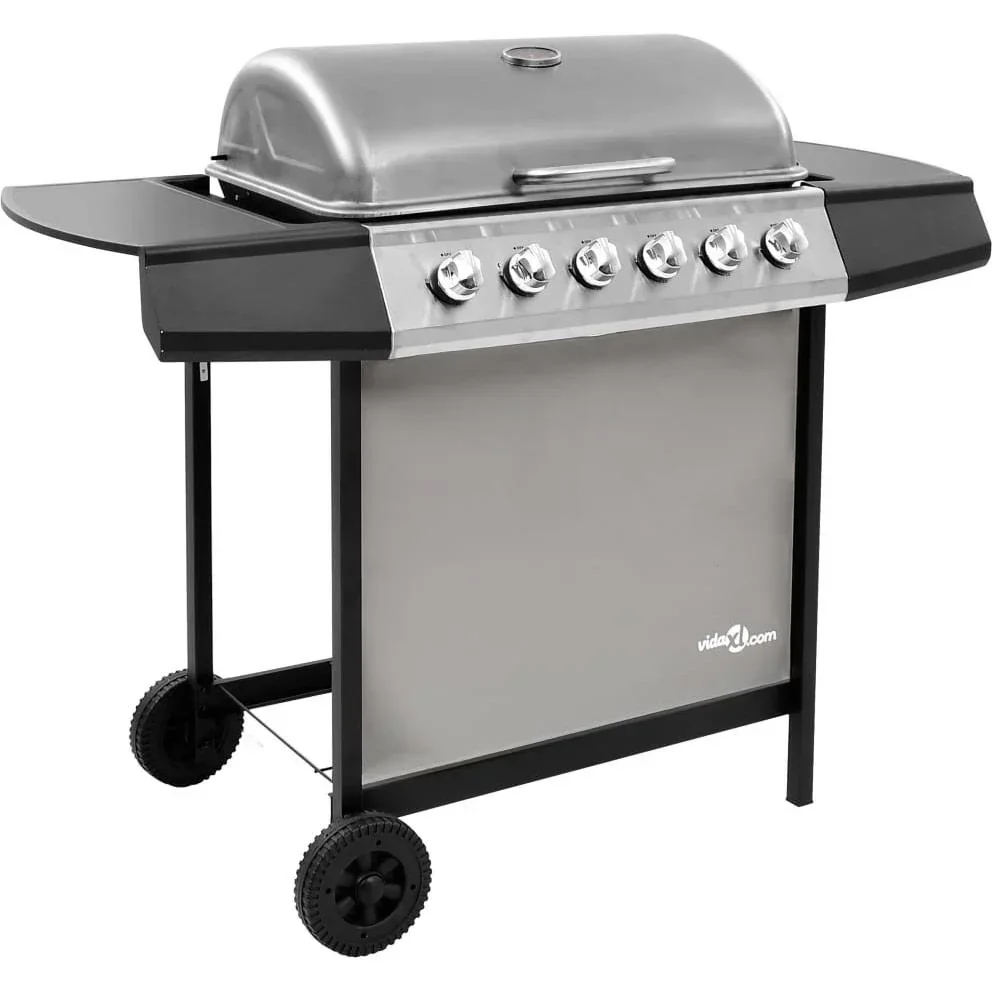 Gasgrill mit 6 Brennern schwarz und silber
