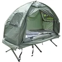 Campingbett Set mit ZeLT SChlafsack Matratze 4 in 1 faltbar Dunkelgrün