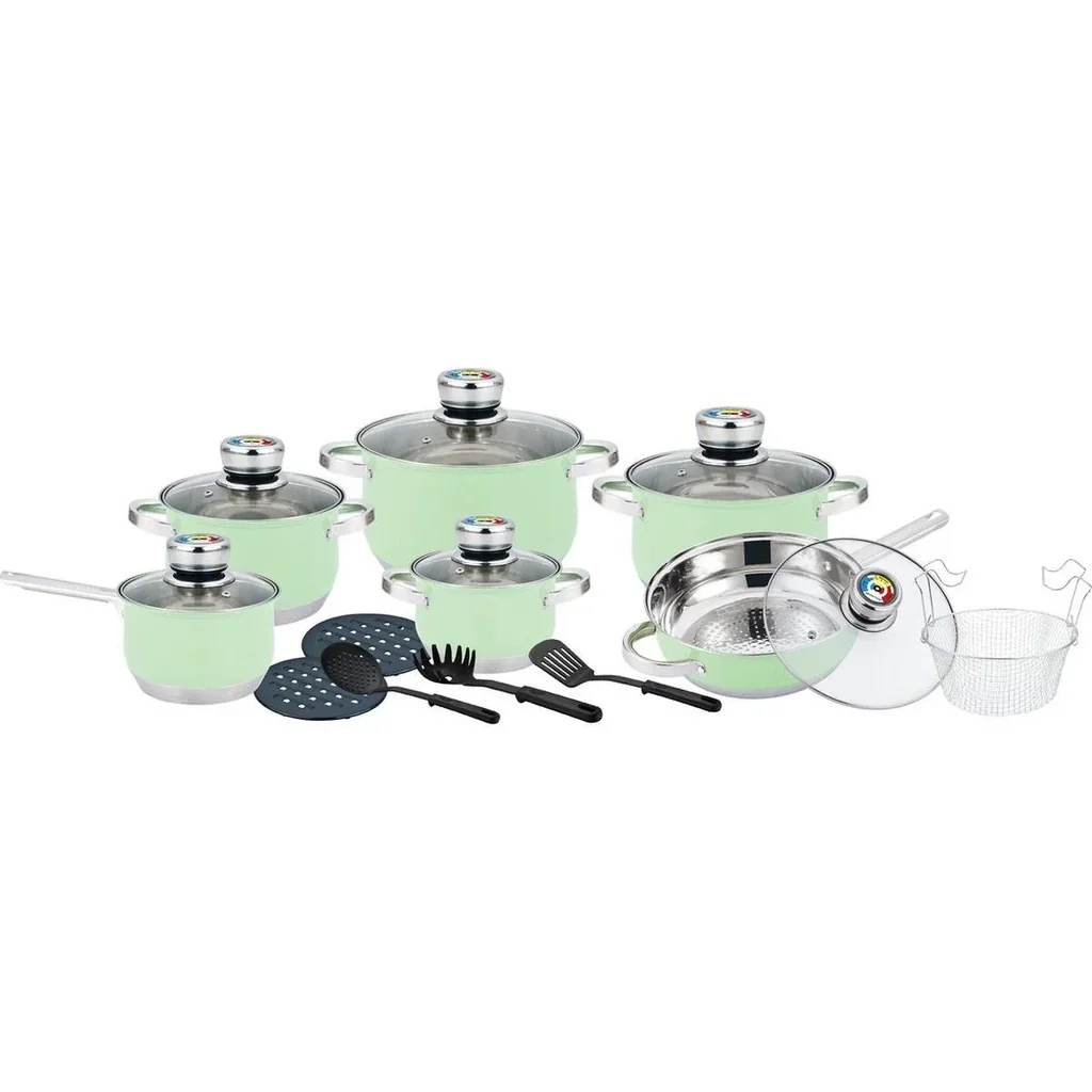 Herenthal - Komplettes 18-teiliges Kochgeschirr-Set - Edelstahl - Grün