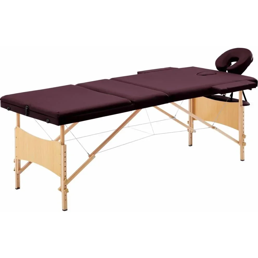 Klappbarer Massagetisch mit 3 Zonen, Holz lila