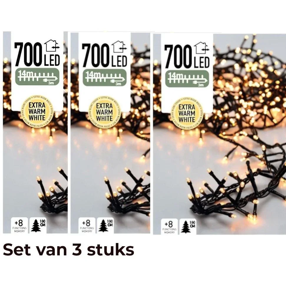 3x Weihnachtsbaum Lichter 14 Meter Warm Weiß - 700LED für Innen und Außen