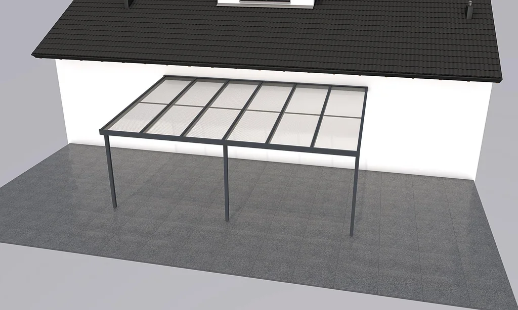 Terrassendach Premium, anthrazit, 6110 x 4060 mm - Polycarbonat Stegplatten 16 mm, opal