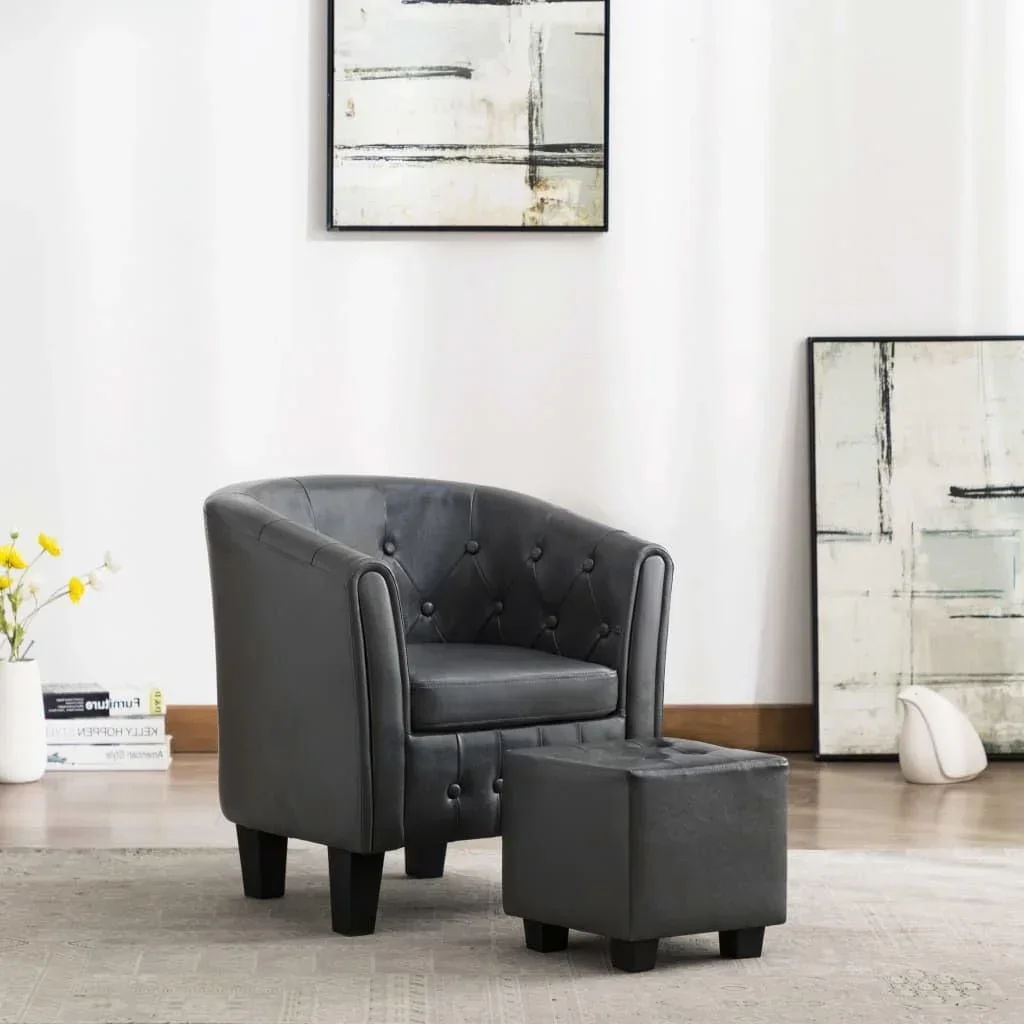 Schalensitz mit Fußhocker Kunstleder grau