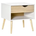 Beistelltisch Nachttisch Flurkommode mit 1 Schubladen MDF Spanplatte Weiß+Eiche 50 x 39 x 51 cm