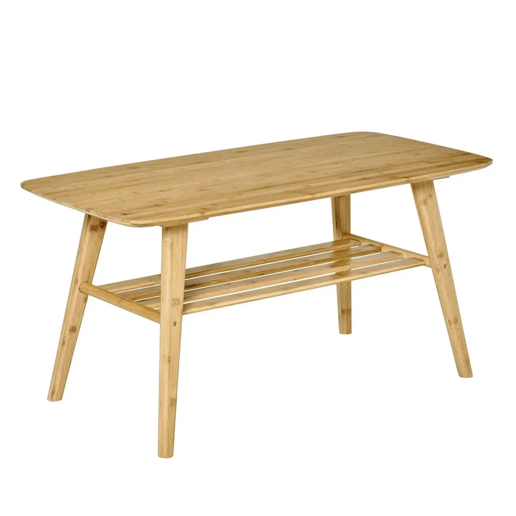 Couchtisch Beistelltisch Bambustisch Tisch Wohnzimmertisch Kaffeetisch mit Regal minimalistisch stabil Bambus Naturholz