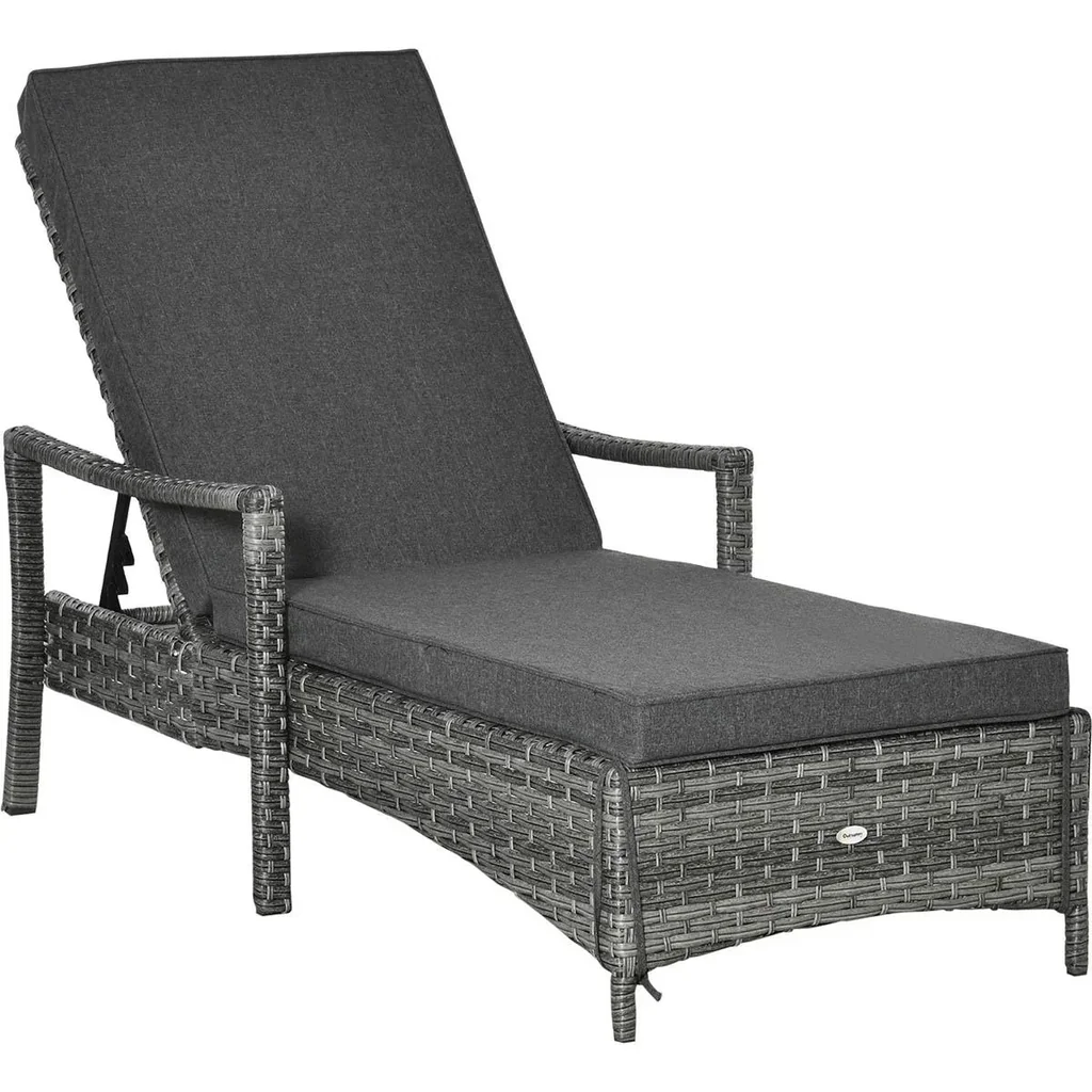 Sonnenliege Polyrattan Gartenliege Rattanliege Gartenmöbel Liege mit Polsterauflage 4 Stufen verstellbar Grau 192 x 62,5