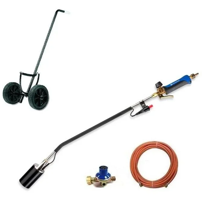 Kemper Unkrautbrenner mit Piezozündung 5 Meter Gasschlauch, Druckregler und Gasflaschenwagen