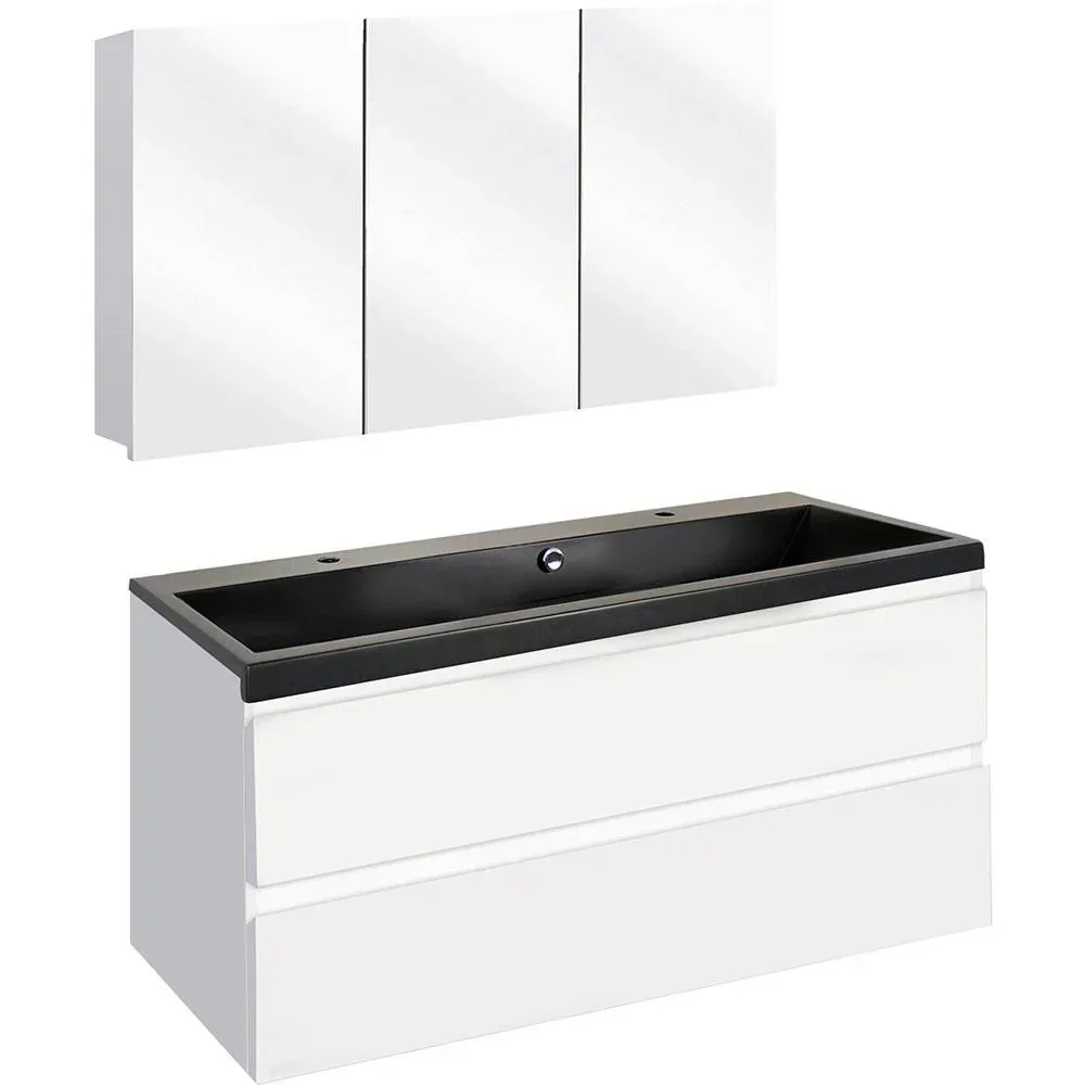 Concept Badezimmermöbel met Spiegelschrank 100cm - Weiss/schwartz
