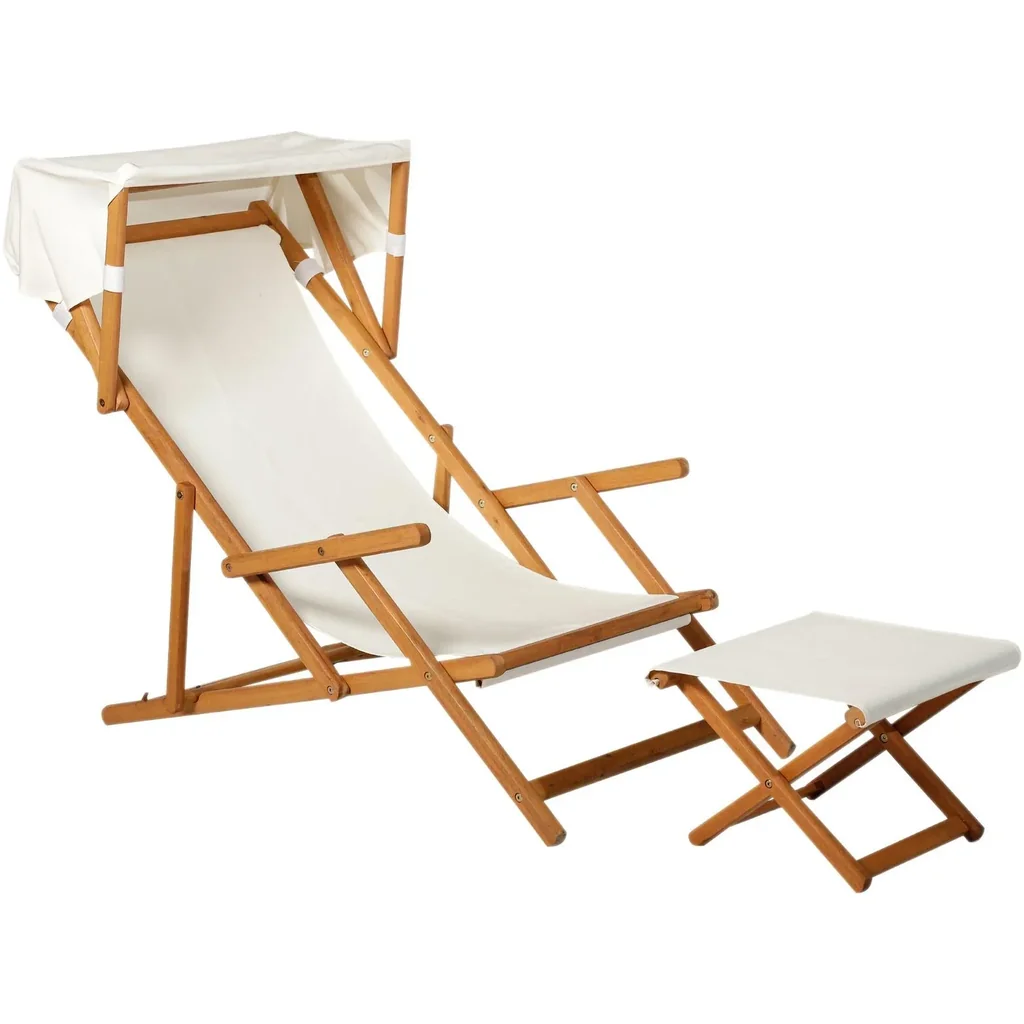 Sonnenliege Gartenliege Relaxliege verstellbar Gartenmöbel mit Sonnendach Hocker 161 x 72 x 68 cm