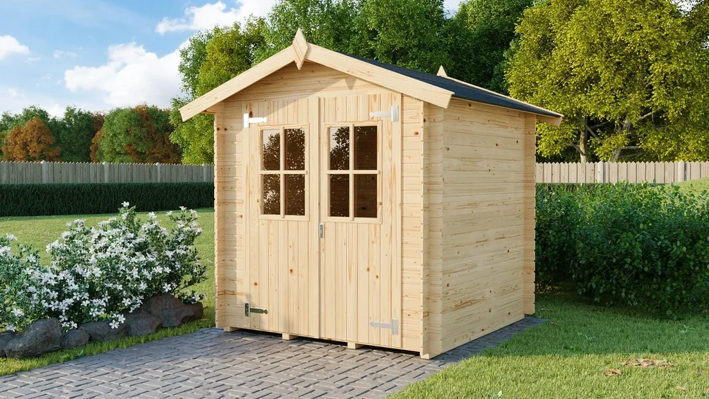 Gartenhaus Martin 180 x 200 x 209 cm, Wandstärke 19 mm, Doppeltür natur