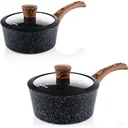 Schwarzer Marmor Holz Töpfe und Pfannen - Eintopf 18 cm + Eintopf 20 cm - Schwarz