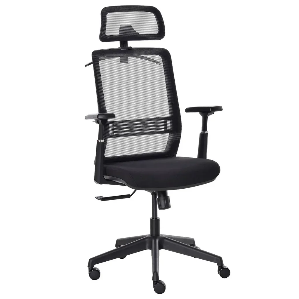 Bürostuhl Schreibtischstuhl Arbeitstuhl mit Kopfstütze Kleiderbügel höhenverstellbarer Drehstuhl Nylon Mesh Schwarz 66 x