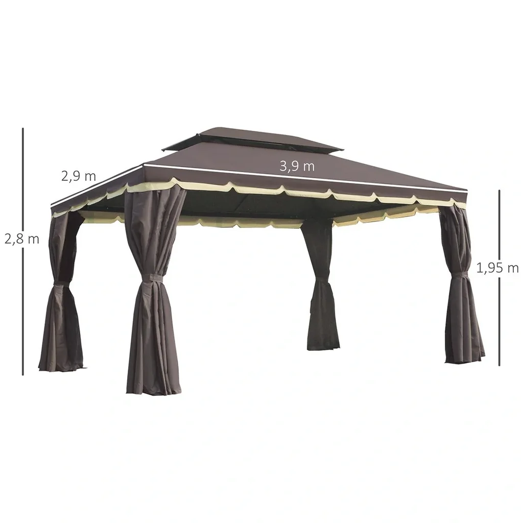 Gartenpavillon Pavillon Gartenzelt Festzelt Partyzelt mit 4 x Seitenwand wetterfest Aluminium Polyester Kaffee+Schwarz 3