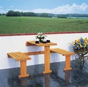 Balkonklappgarnitur mit blauen Auflagen