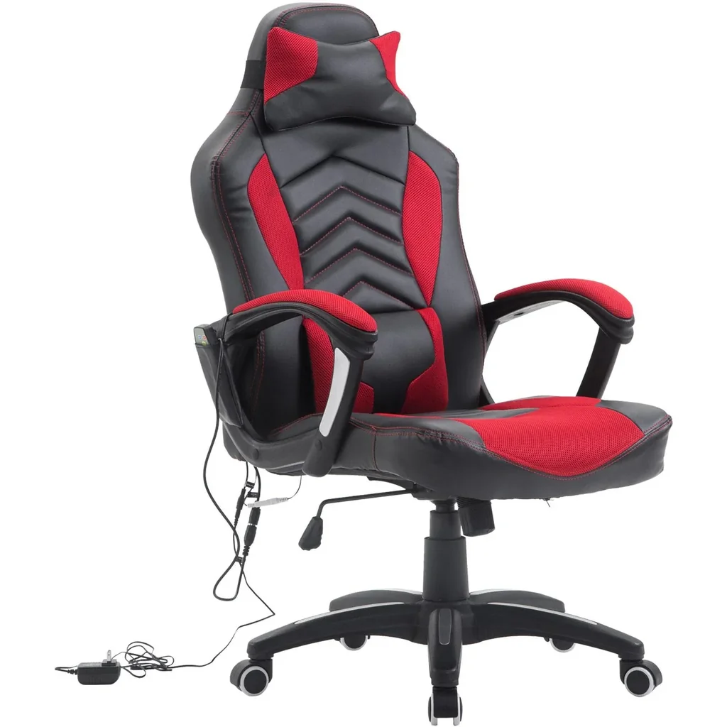 Bürostuhl Gaming Stuhl mit Massage- und Wärmefunktion schwarz-rot