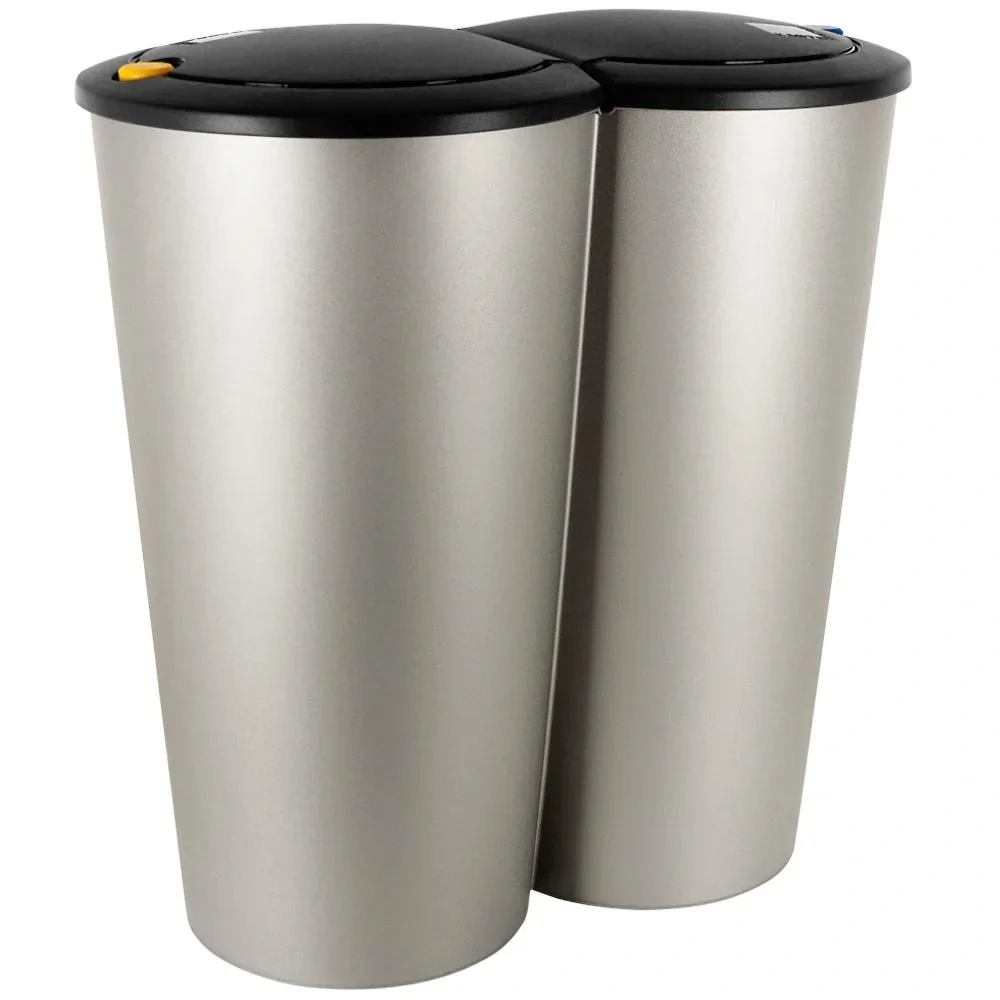 Doppelmülleimer Small 2 x 25L für getrennten Abfall - Kunststoff silber