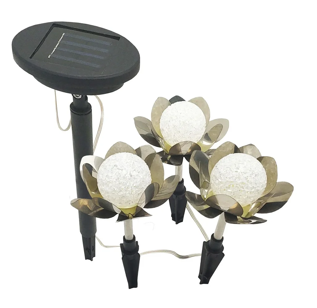 Solar LED Lotusblumen - 3er Set mit externem Solarpanel