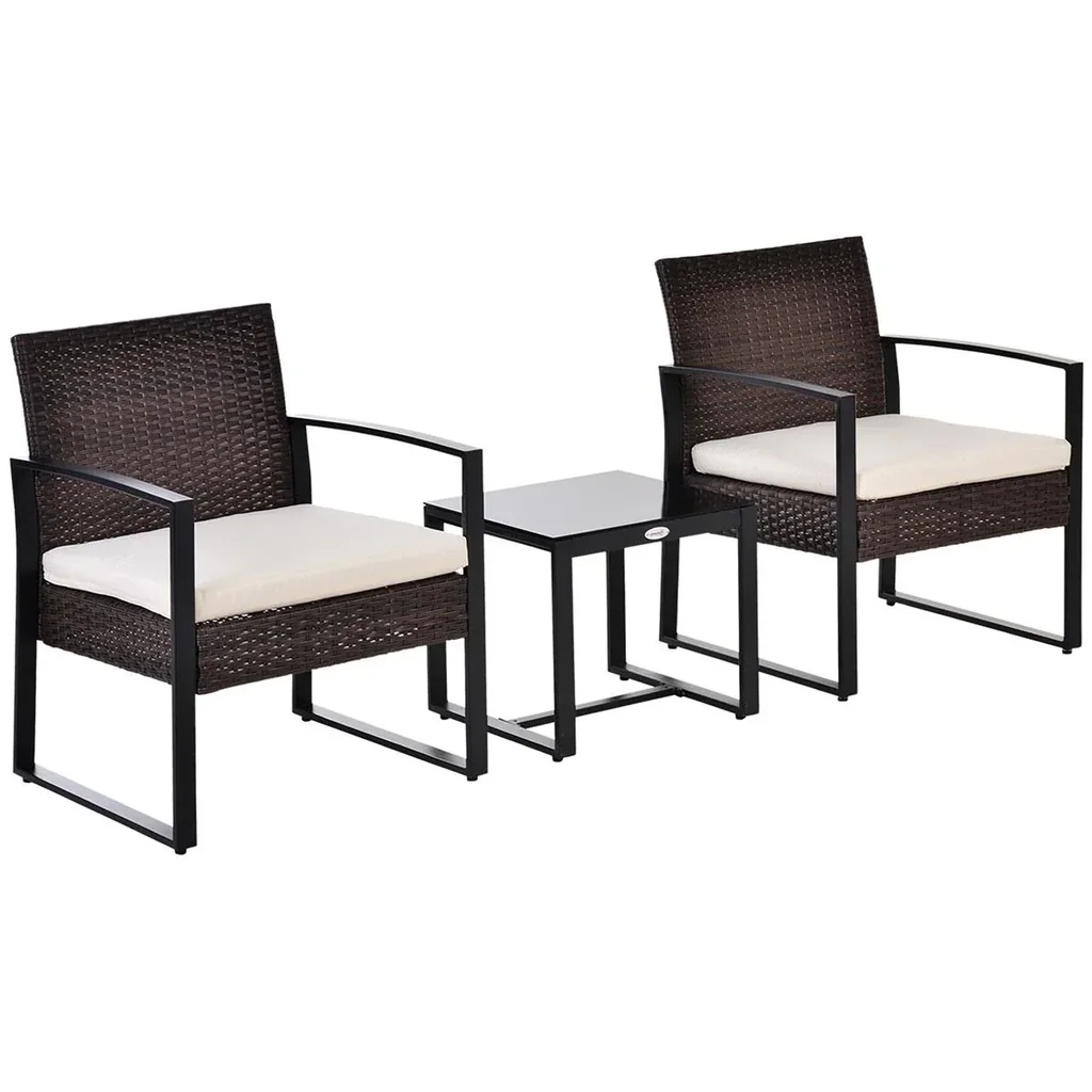 Polyrattan Sitzgruppe Gartenset 3 tlg. Gartenmöbel mit Kissen Garten Braun