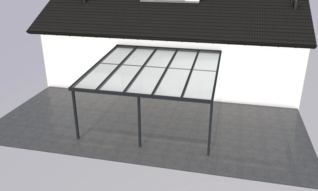 Terrassendach Premium, anthrazit, 5100 x 5060 mm - Acryl Stegplatten 16mm, bronze