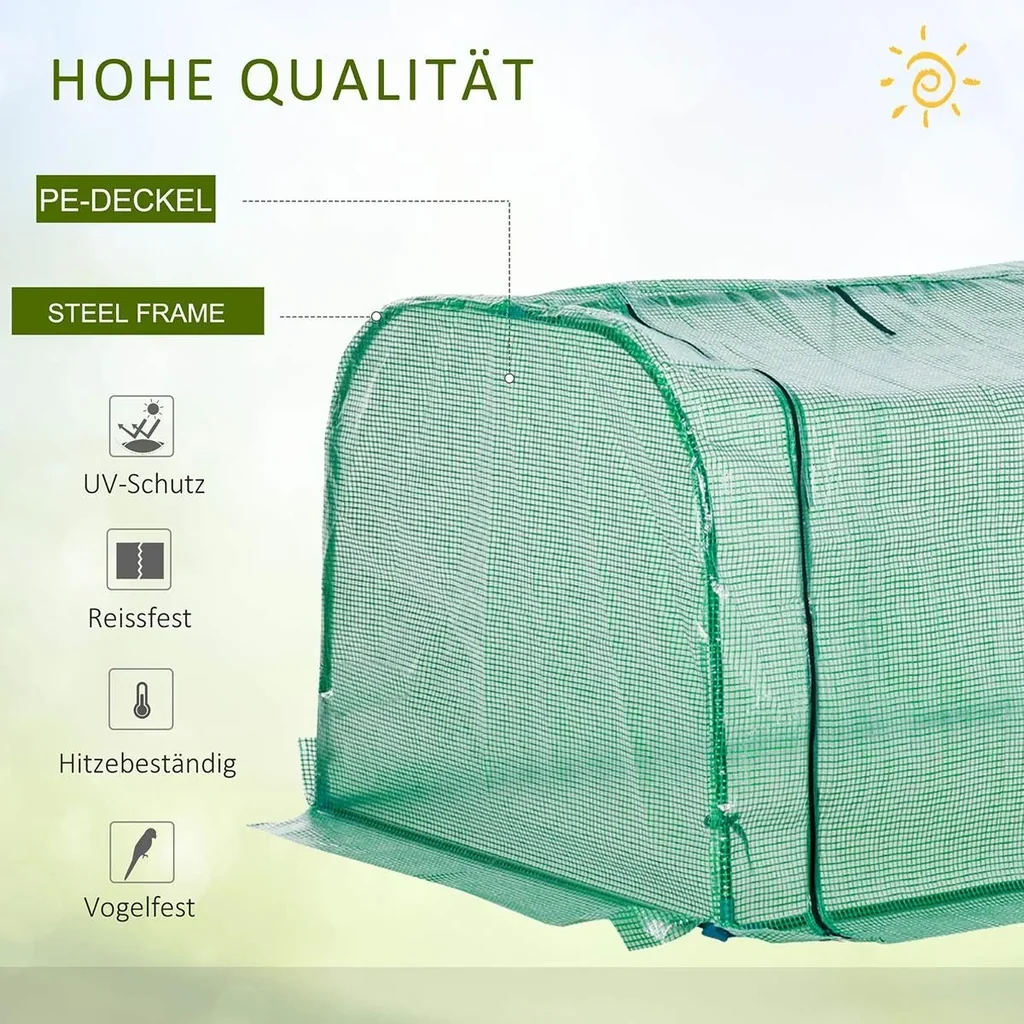 Foliengewächshaus Gewächshaus Treibhaus mit Tür Frühbeet Pflanzenhaus Pflanzenaufzucht Stahl PVC Grün 300 x 100 x 80 cm