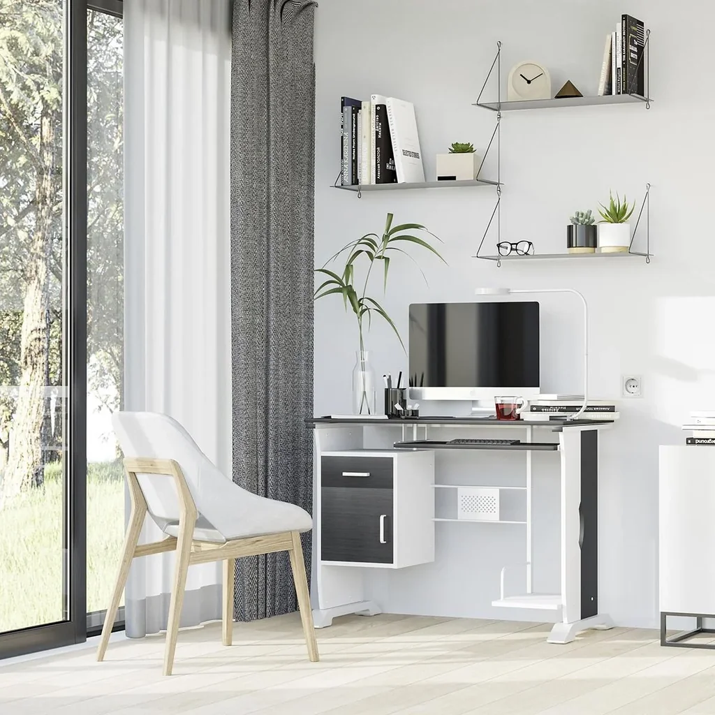 Computertisch Winkelschreibtisch mit Schubladen Schreibtisch Bürotisch Anti-Rutsch Metall MDF Schwarznuss+Silber 100 x 5