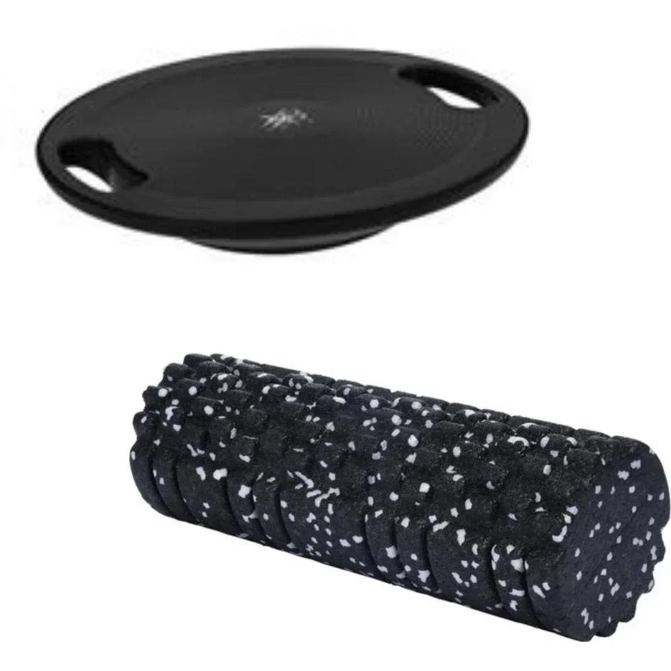 Schaumstoffrolle - Yogaroller + professionelles Balance Board - Schwarz