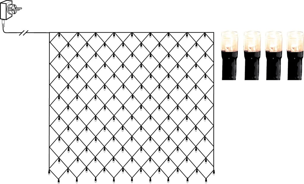 LED Lichternetz 3x3 Meter, 200 kaltweiße LEDs