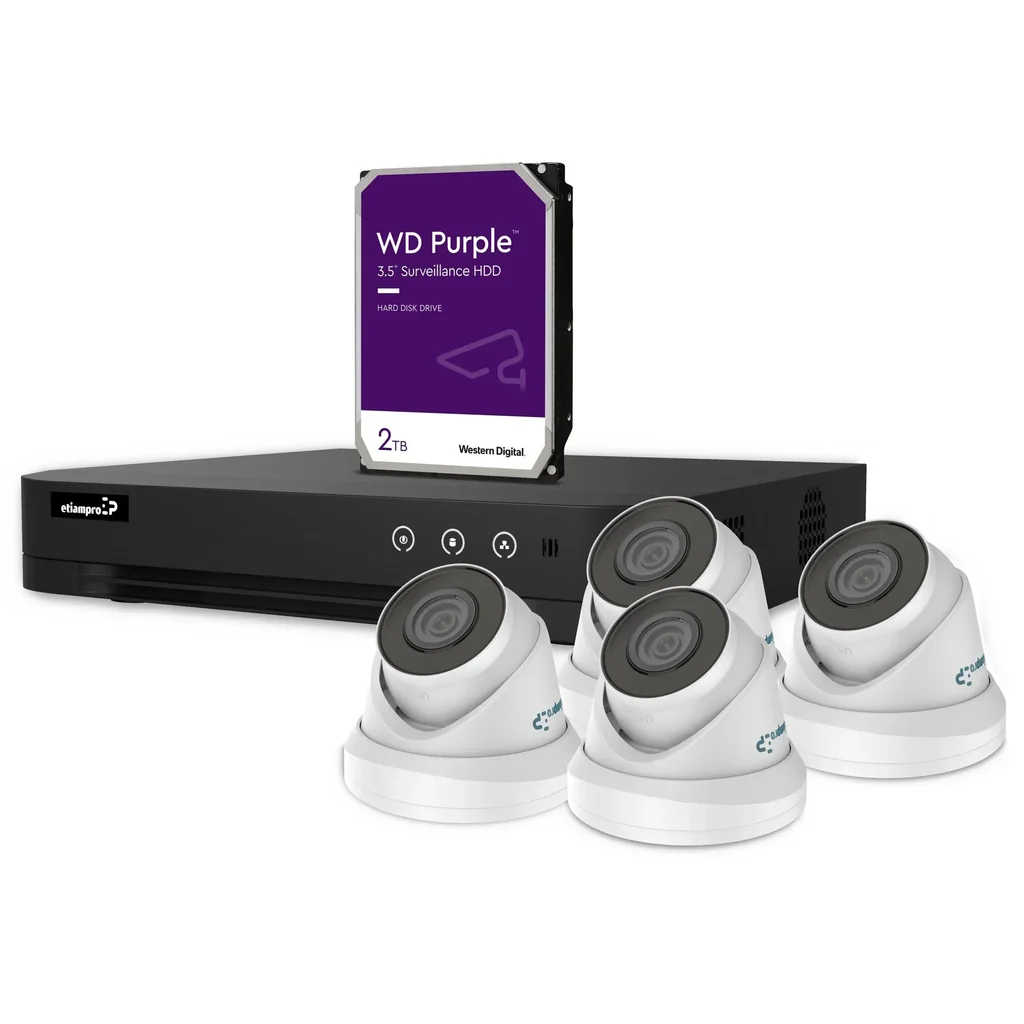 ip-überwachungskamera-set - 4-kanal-netzwerk-videorekorder - 4 x weisse ip-dome-kamera - festplatte 2 tb - kabel