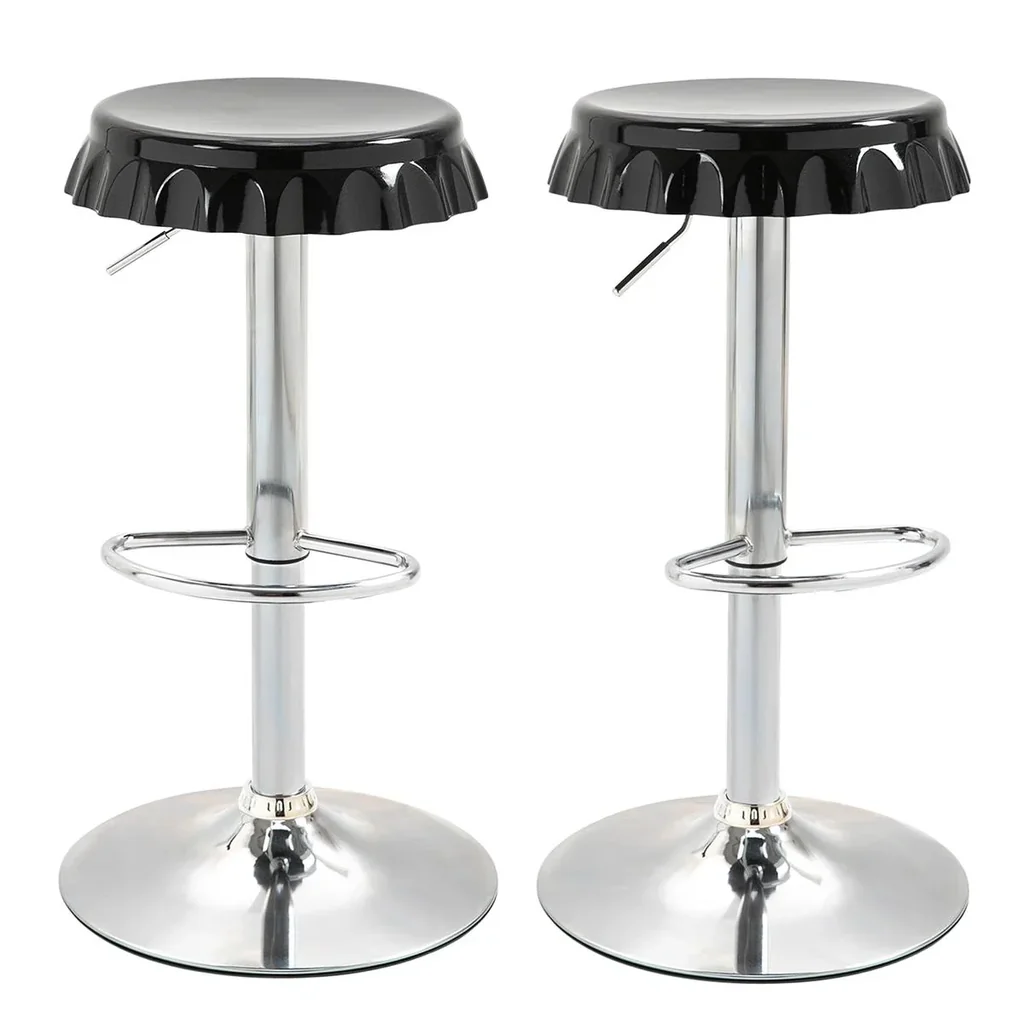 2er-Set Barhocker Drehstühle Barstühle Verstellbare Höhe Armlos Barhocker 360° schwenkbar ABS-Kunststoff Stahl Schwarz