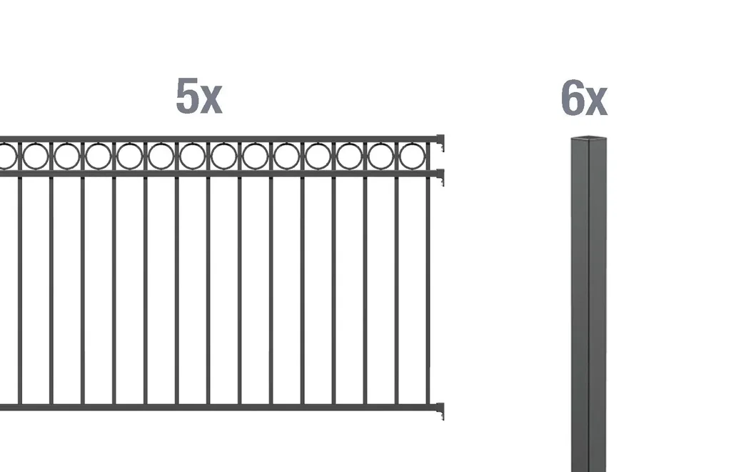 Zaunkomplettset Circle, zum Einbetonieren, anthrazit, Höhe 120 cm, Länge 10 m