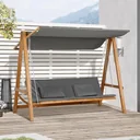 Gartenschaukel für 3 Personen, klappbar zum Doppelbett, grau+teak, 225,5 x 113 x 180 cm