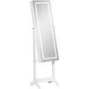 Schmuckschrank mit LED Spiegelschrank Schmuckregal Schmuckorganizer Standspiegel mit 4 Ablagen 46 x 36,5 x 151,5 cm