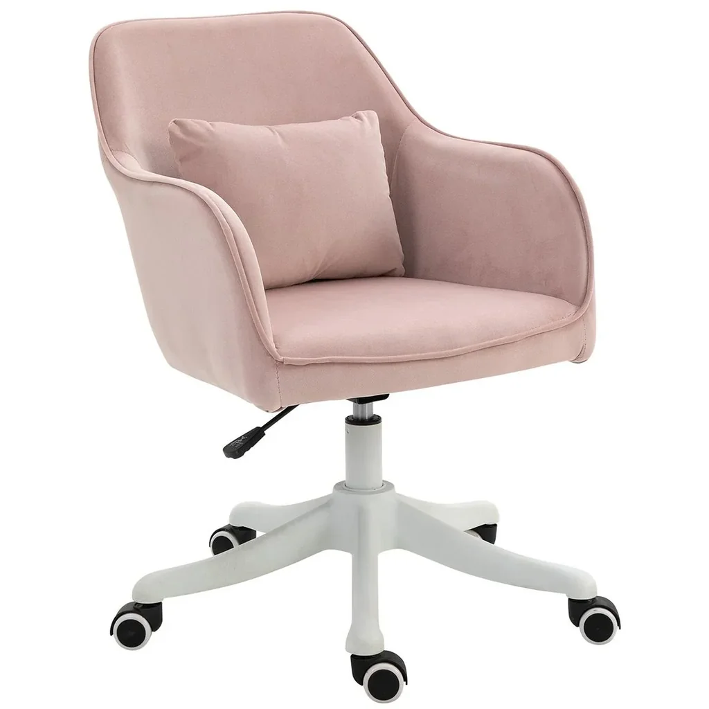 Massage Bürostuhl mit Vibrationsfunktion Lendenkissen Armlehnen höhenverstellbar Samt Rosa 55 x 65 x 79-89 cm