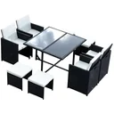 Polyrattan Essgruppe 21 tlg, Rattan Sitzgruppe 4 Stühle 4 Hocker inkl, Kissen