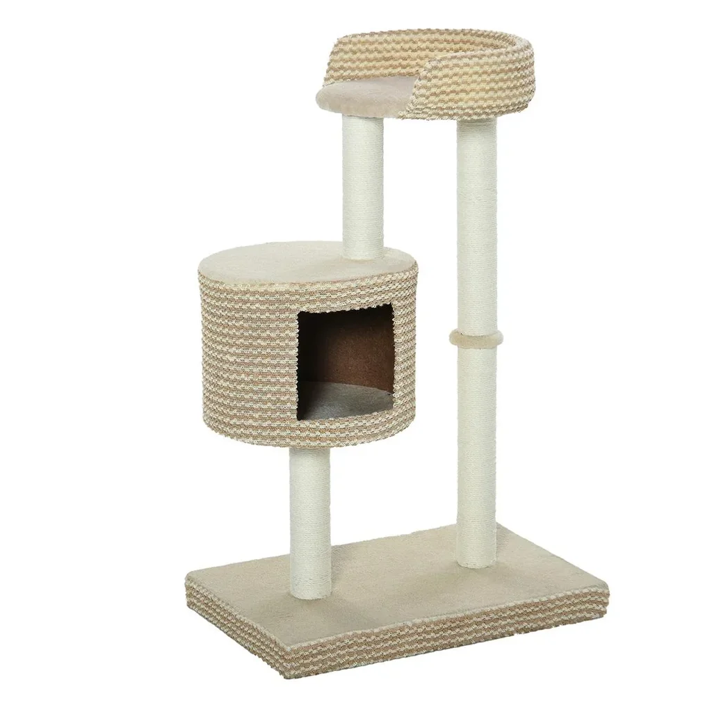 Katzenbaum Kratzbaum Kletterbaum Katzenkratzbaum, kuschelige Aussichtsplattformen, beige und kaffee, Spanplatte, Plüsch,