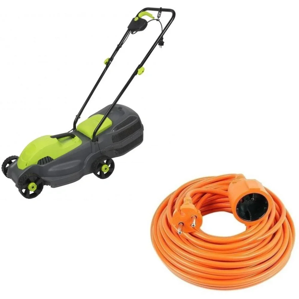 Garten-Elektrorasenmäher 1100 Watt Trichter 30L - Schnittbreite 320mm + INCL Vekto Verlängerungskabel 10 Meter 2500 Watt