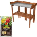 Garten-Pflanztisch mit Zinkplatte und Holzablage klappbar - 94 x 40 x 86 cm inkl. Compo Sana 10L Blumenerde