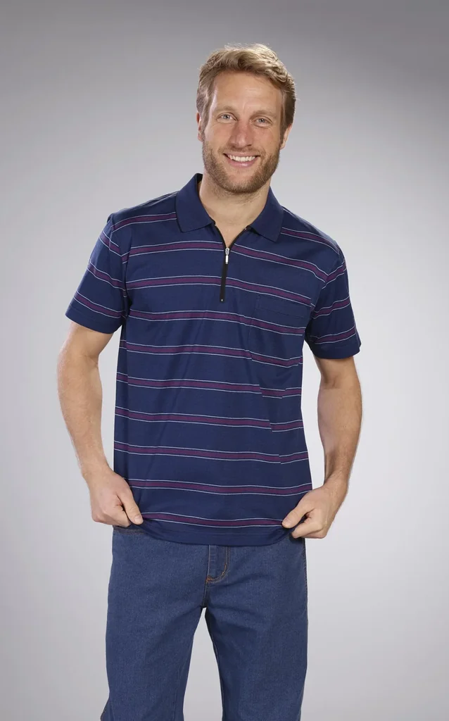 Poloshirt mir Reißverschluß, kobalt-gestreift, Gr.3XL